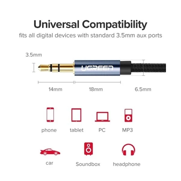 Cable de audio Jack 3.5mm codo de 1m – Ugreen
