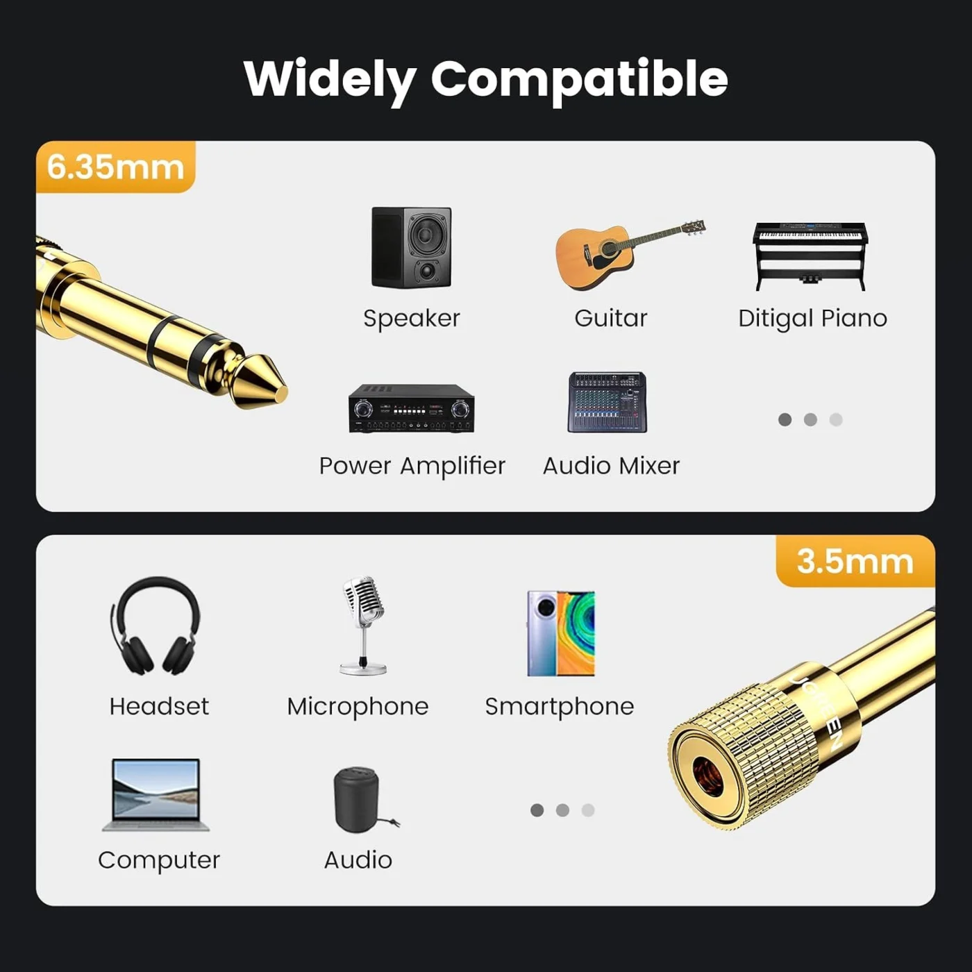 Adaptador para Microfono 6.5H a M3.5 – Ugreen