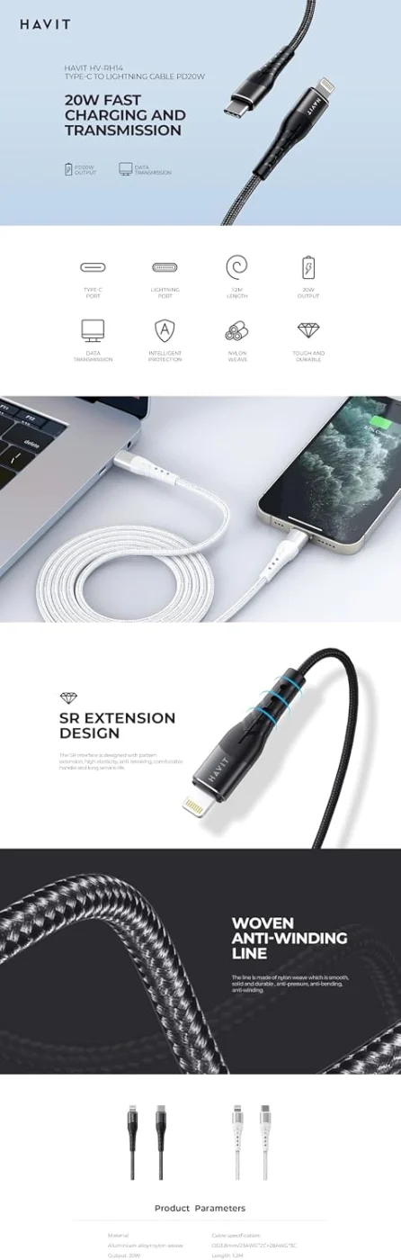Cable USB-C a Lightning – Havit