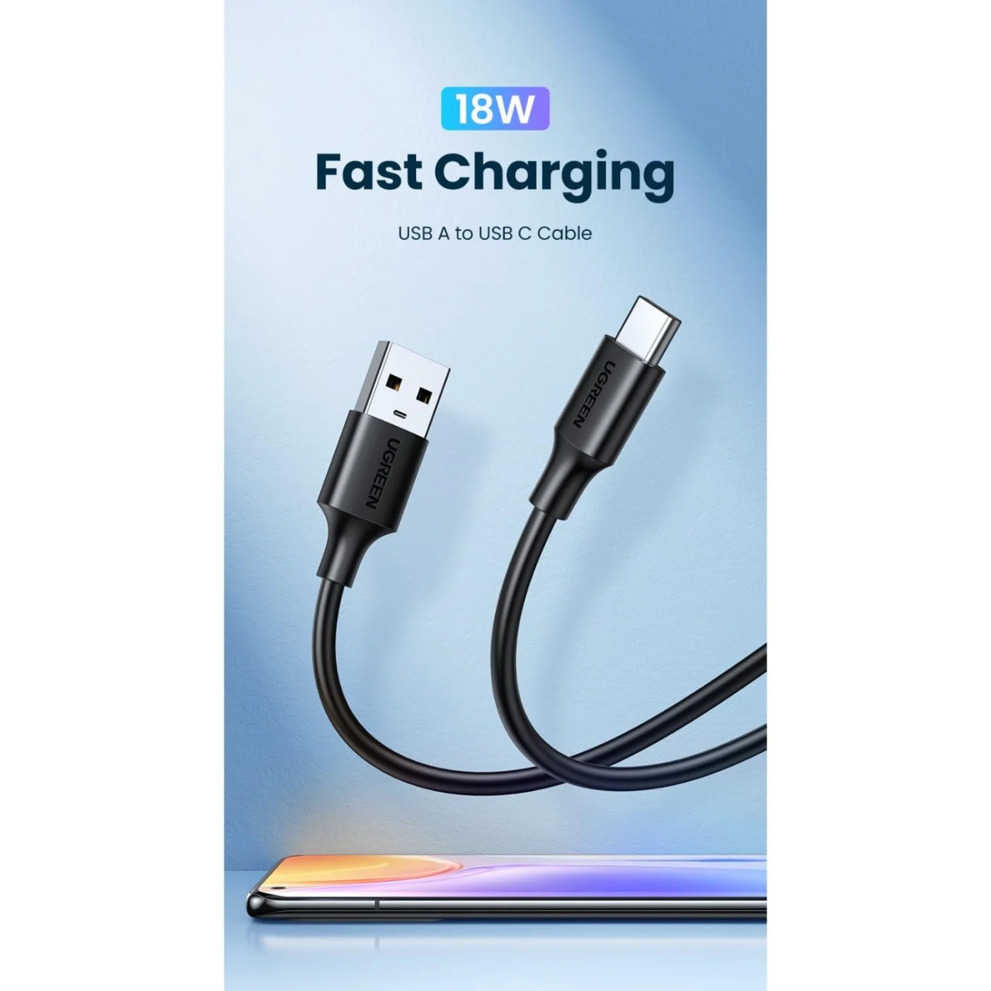 Cable USB-A a USB-C de 1m black – Ugreen