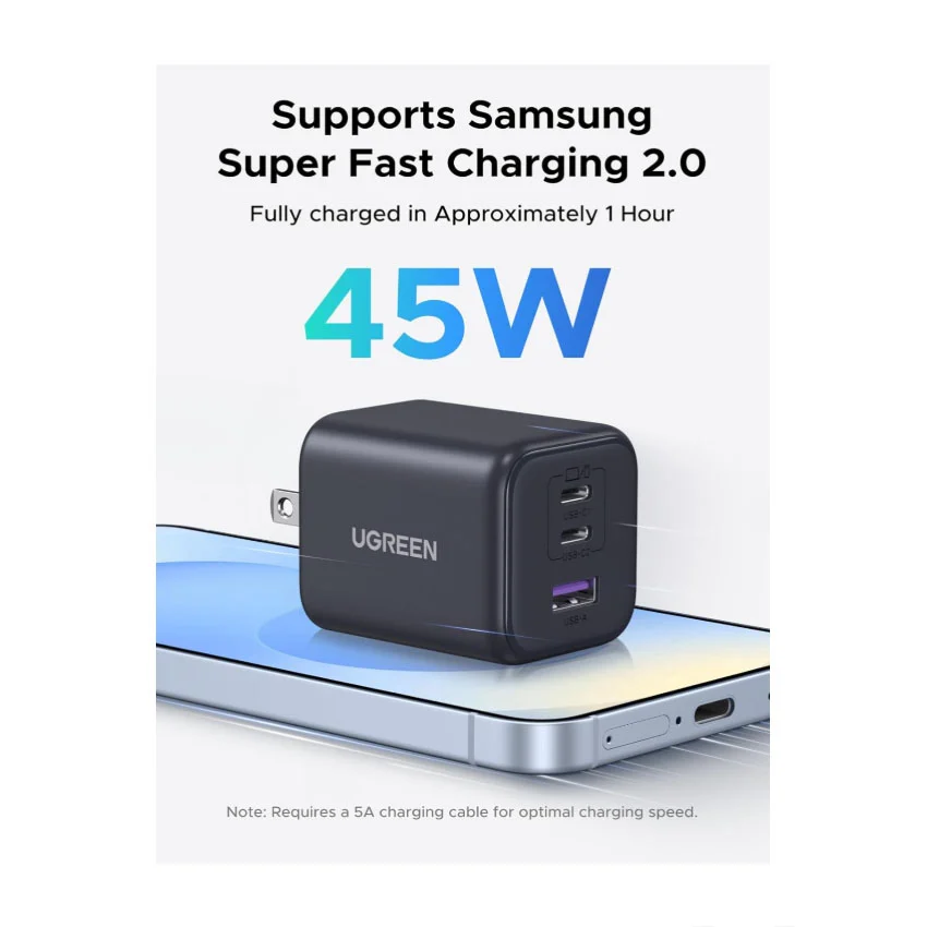 Cargador Gan 45W x2 USB-C 1xUSB-A – Ugreen