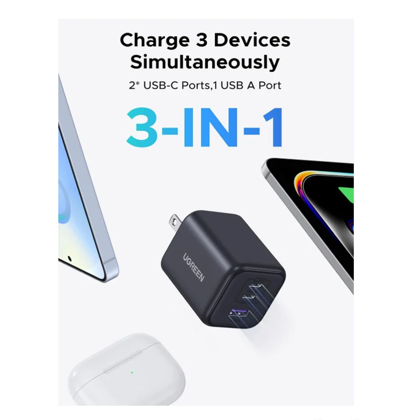 Cargador Gan 45W x2 USB-C 1xUSB-A – Ugreen