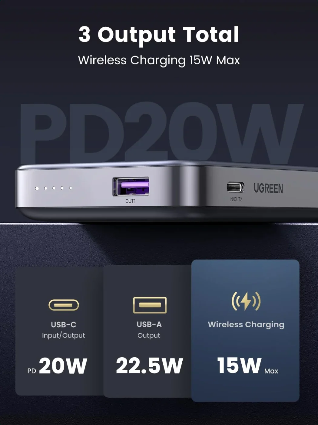 Power Bank de 10.000mAh Magnético Space Gray – Ugreen