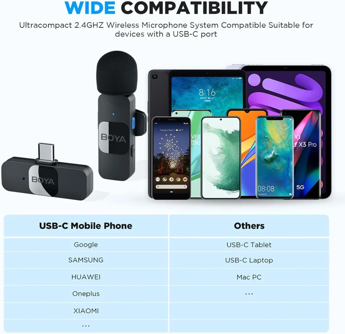 Micrófono inalámbrico USB-C, mini micrófono de solapa con cancelación de ruido