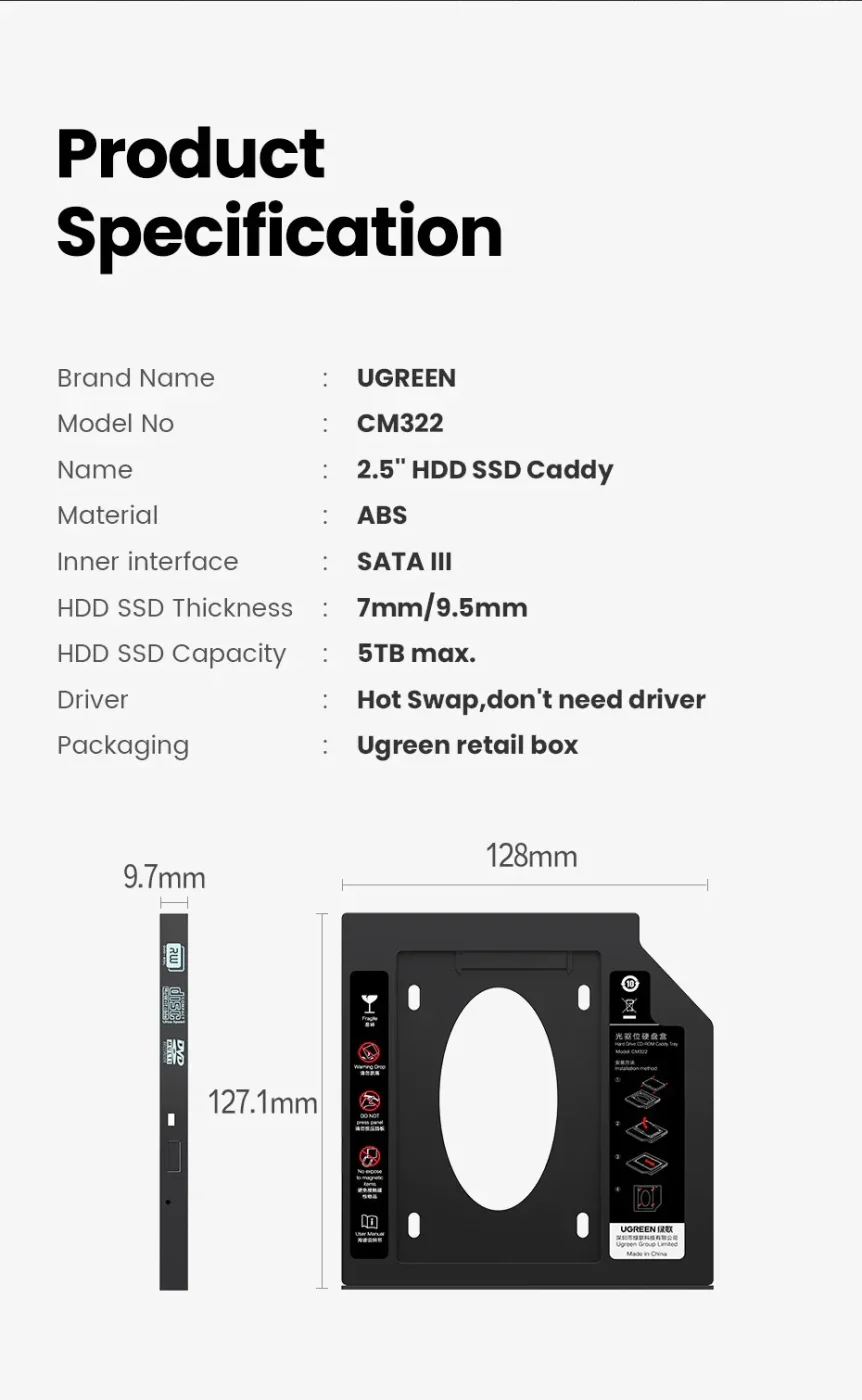 Caddy 9,5mm «Ugreen»