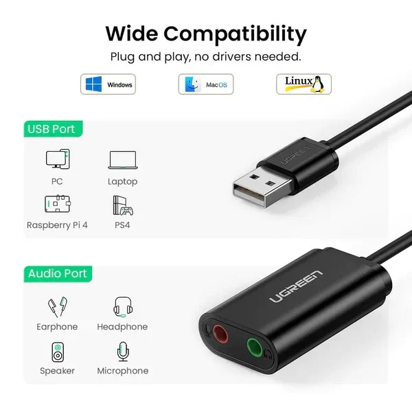 Tarjeta de sonido externa USB 2.0 – Ugreen