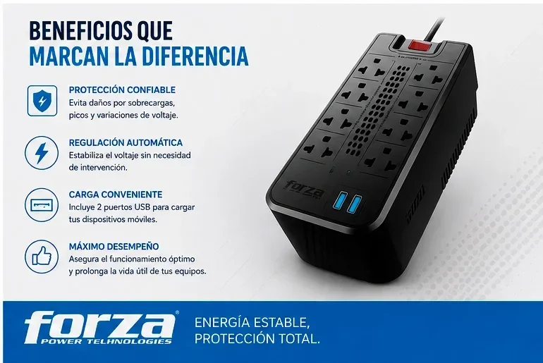 Estabilizador de corriente de 1200va/600 Watts – Forza