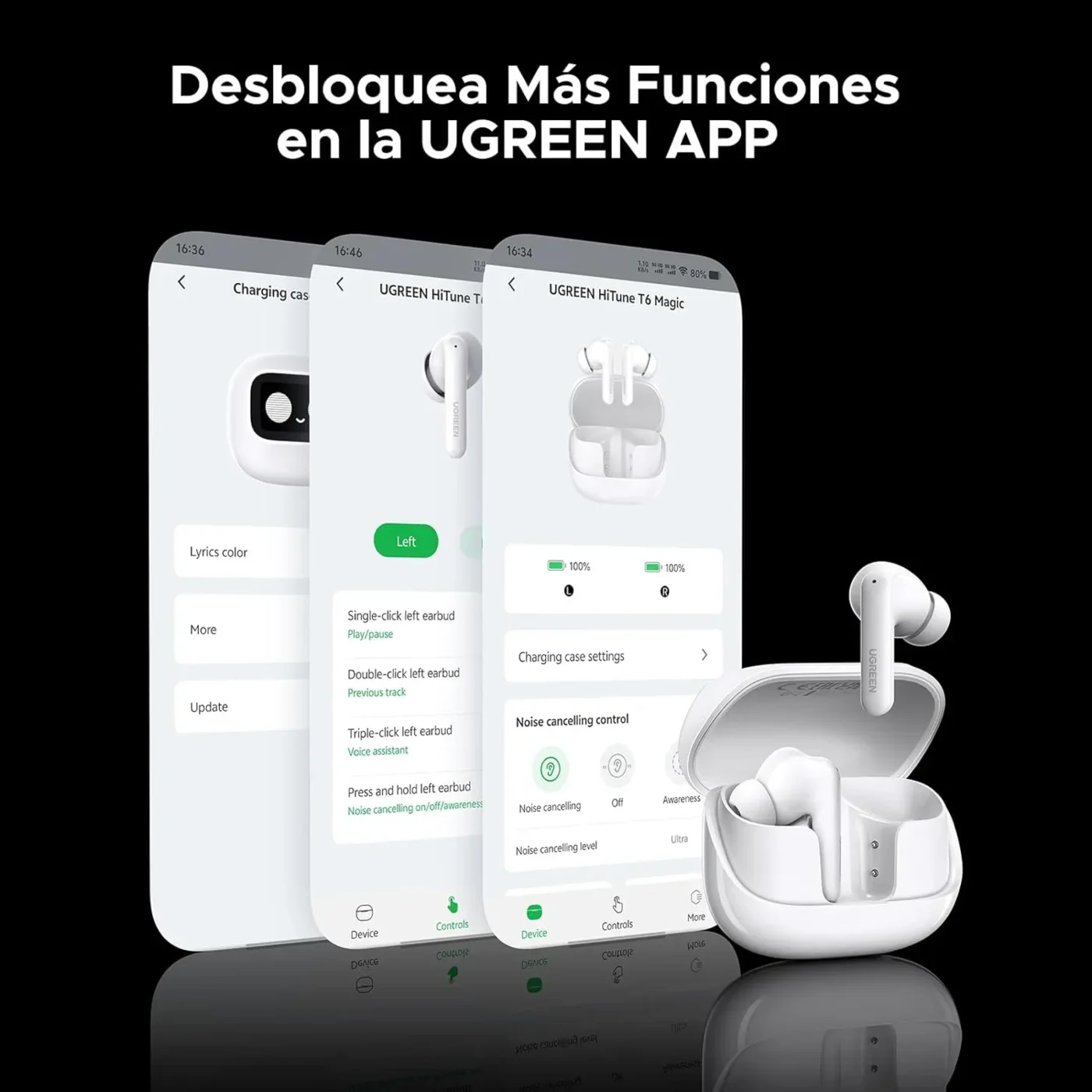 Audífonos Inalámbricos Bluetooth 5.4  con Pantalla Inteligente Táctil – Ugreen