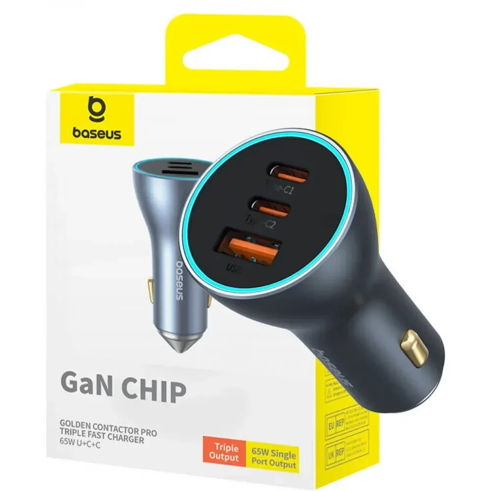 Cargador triple 2 USB C – USB cigarrera de 65w