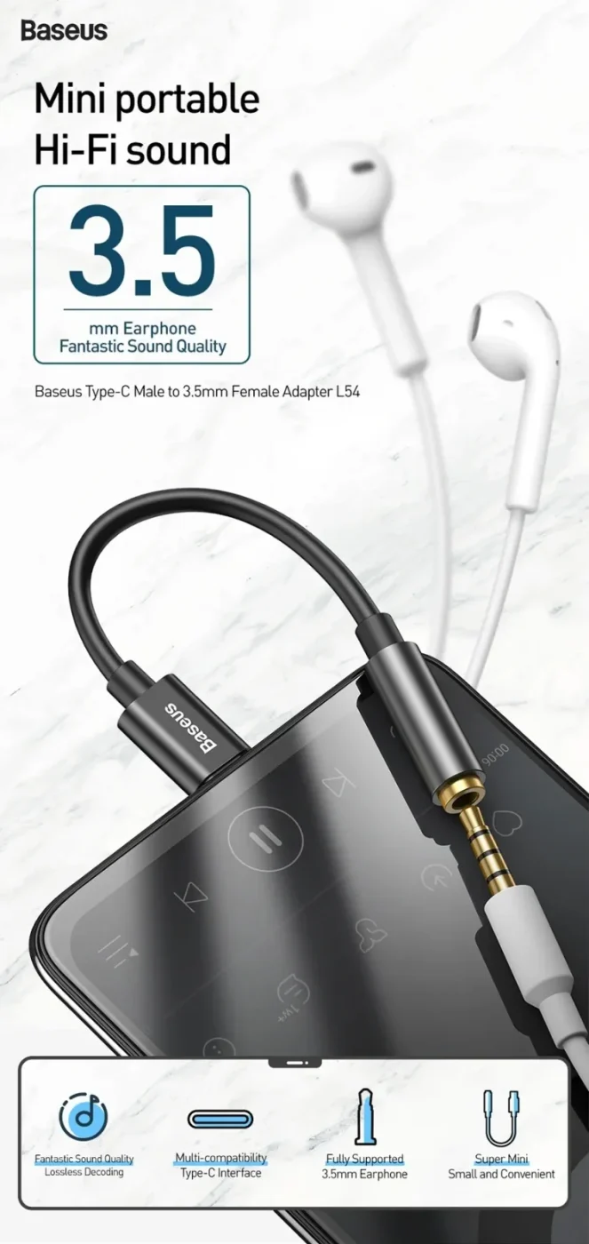 Adaptador USB-C al conector de auriculares jack 3,5 mm – Baseus