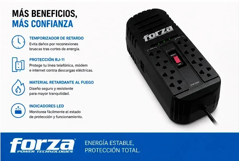 Estabilizador de corriente de 2200va/1100 Watts – Forza
