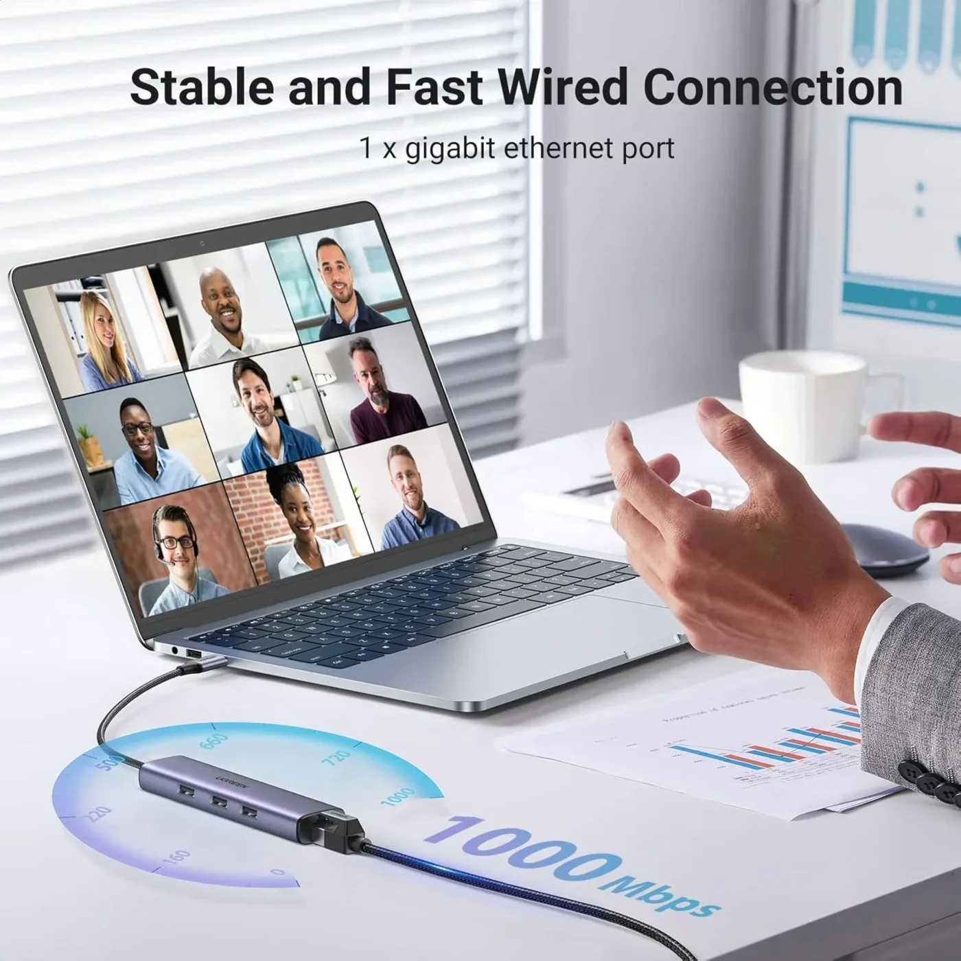 Hub USB 3.0 de 3 puertos con puerto Gigabite