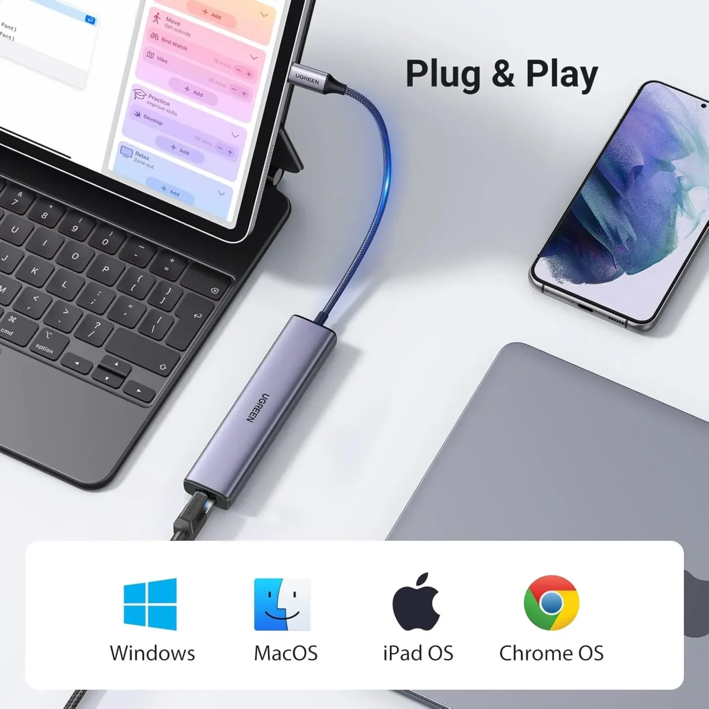 Hub USB 3.0 de 3 puertos con puerto Gigabite