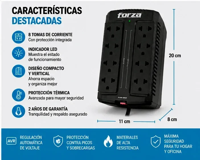 Estabilizador de corriente de 900VA/450 Watts – Forza