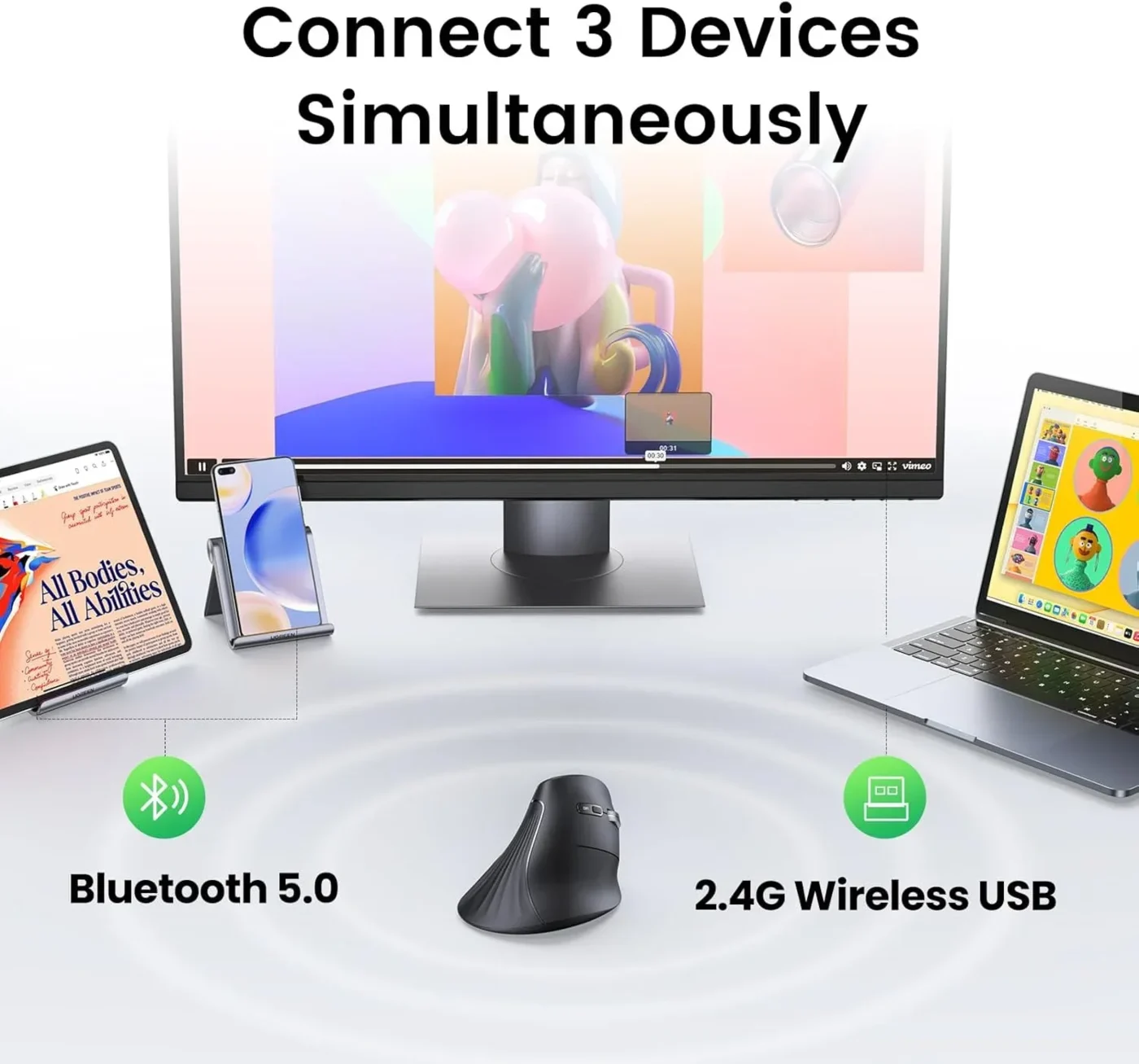 Mouse Vertical Inalámbrico/Bluetooth 5.0 – Ugreen