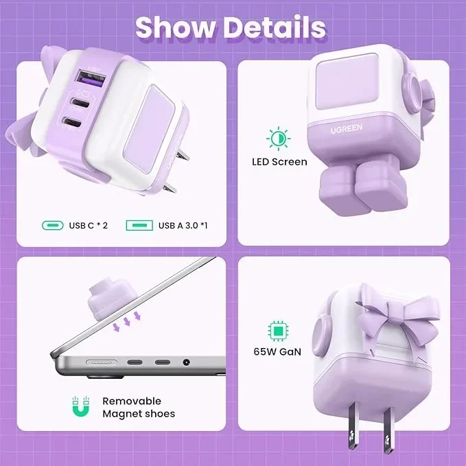 Cargador USB-C/A 65w Nexode Robot Gan Purpura