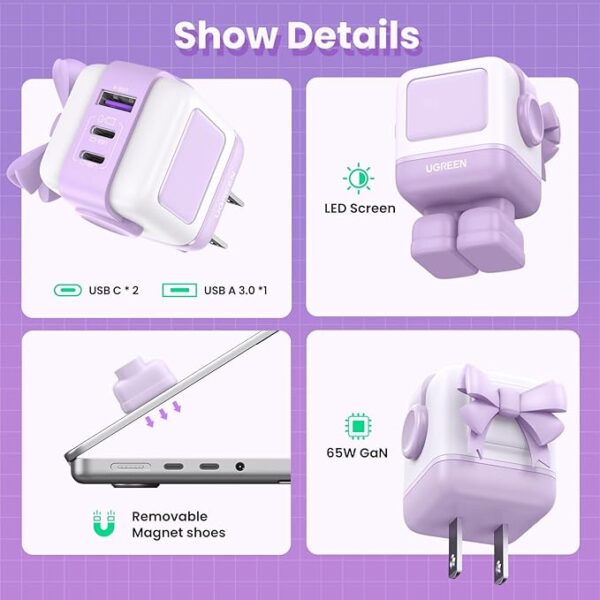 Cargador USB-C/A 65w Nexode Robot Gan Purpura - Imagen 5