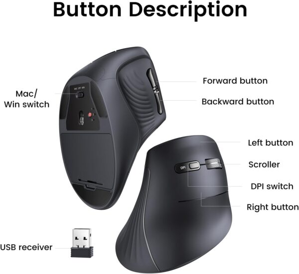 Mouse Vertical Inalámbrico/Bluetooth 5.0 - Imagen 2